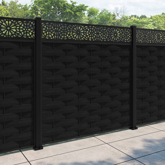 Ripple Alnara Fence Panel - Black - with our aluminium posts