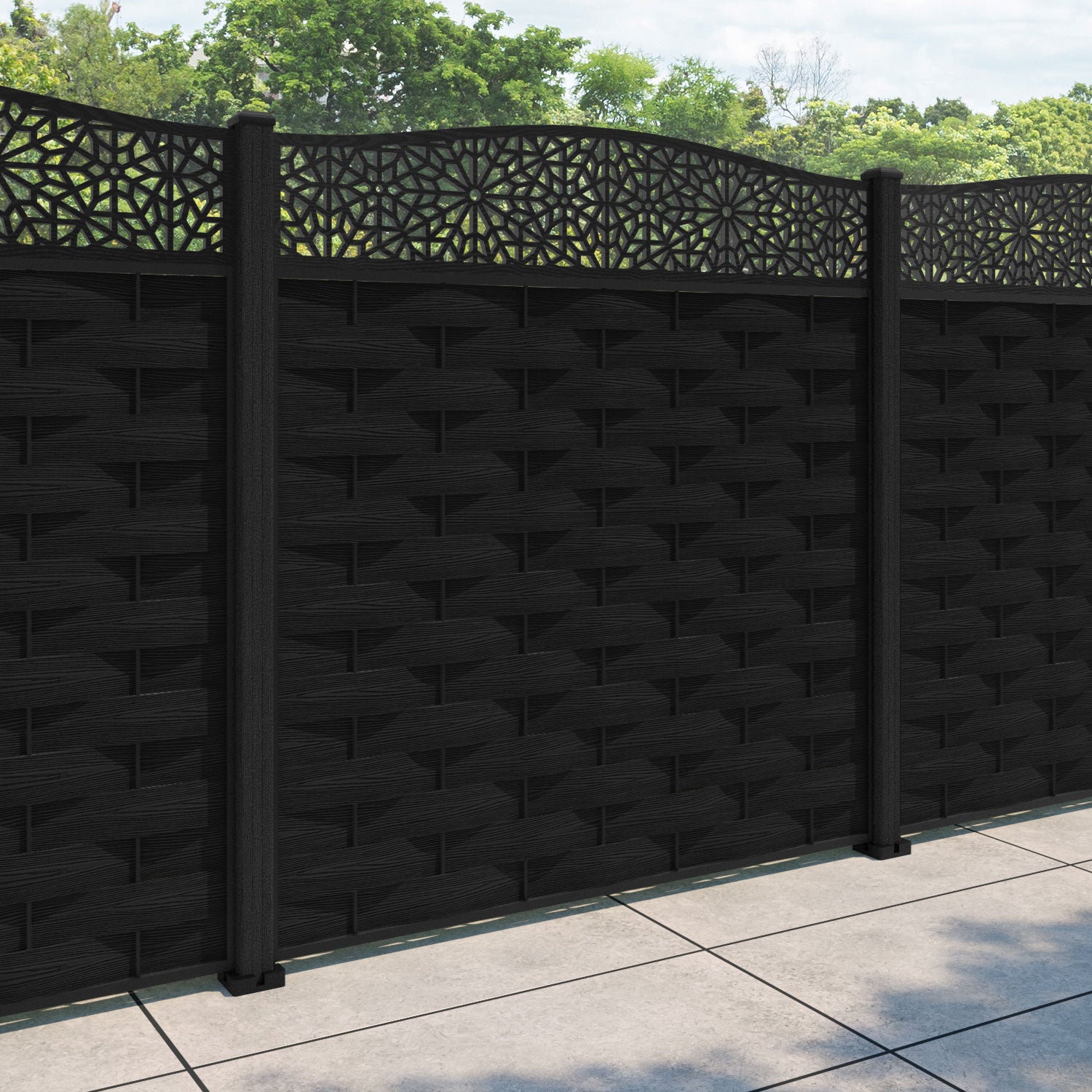 Ripple Alnara Curved Top Fence Panel - Black - with our composite posts