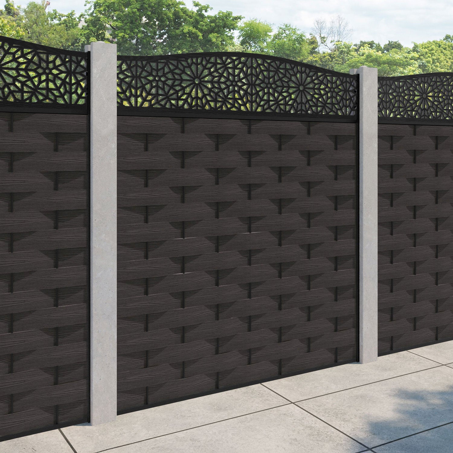 Ripple Alnara Curved Top Fence Panel - Dark Oak - for existing concrete posts