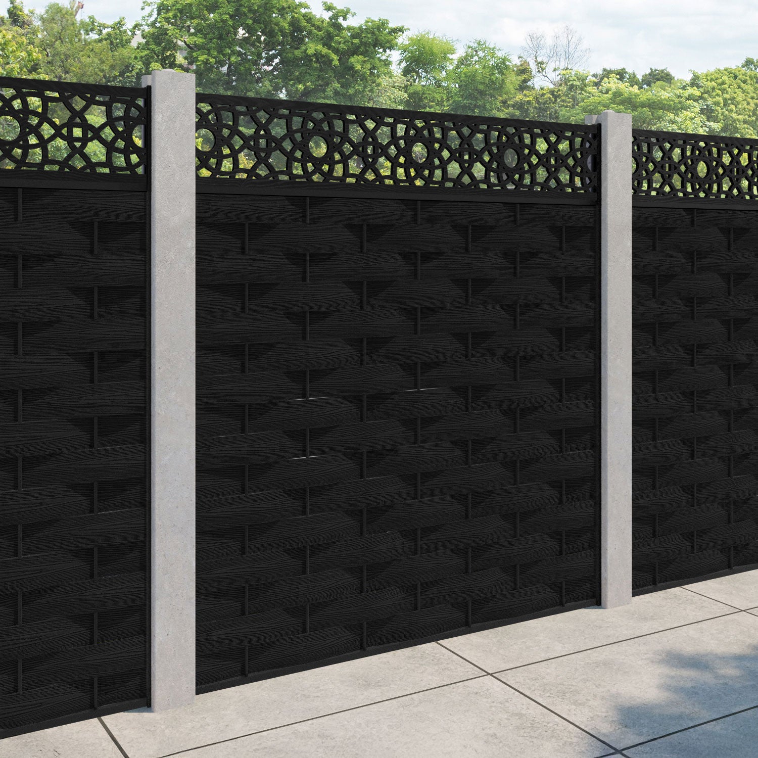 Ripple Ambar Fence Panel - Black - for existing concrete posts
