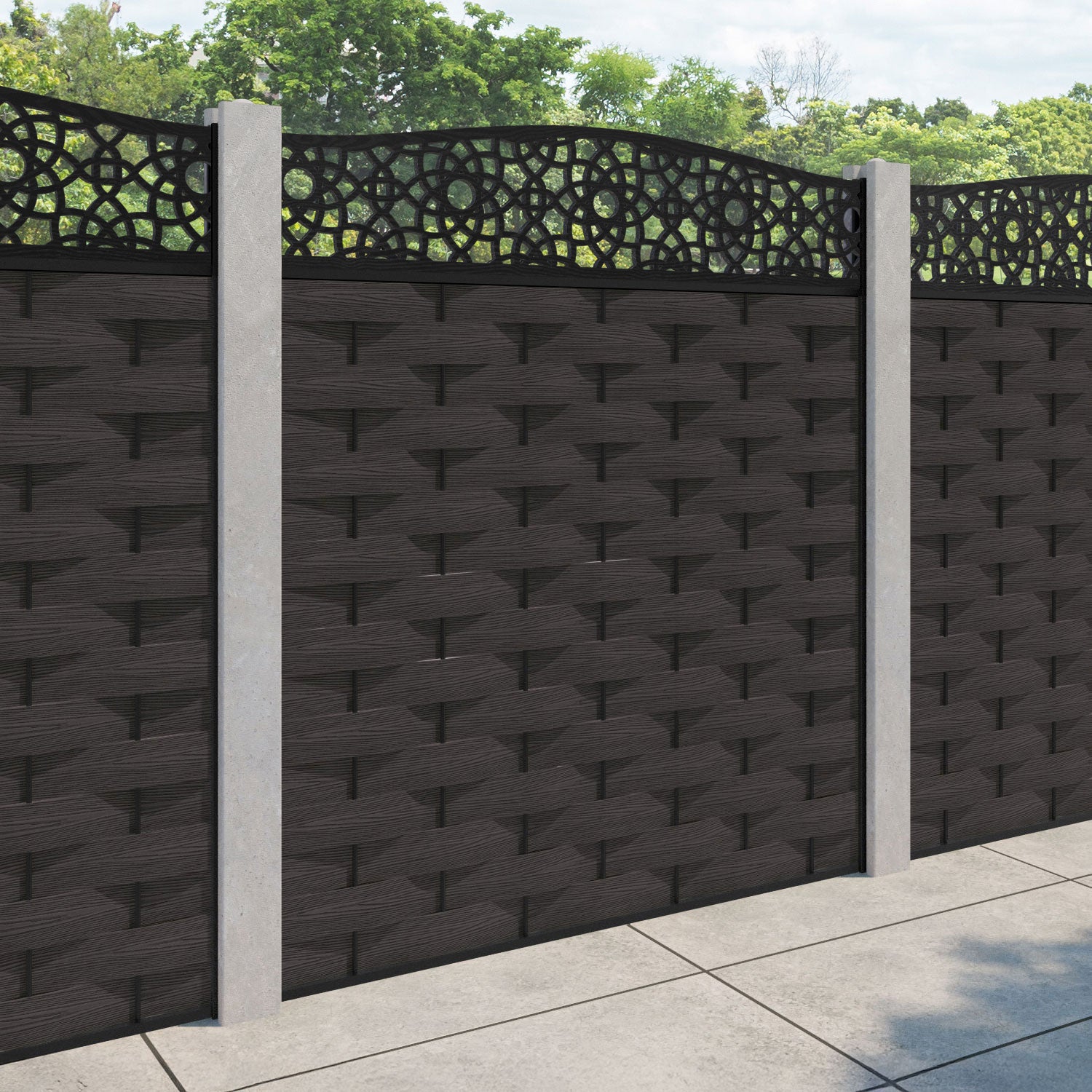 Ripple Ambar Curved Top Fence Panel - Dark Oak - for existing concrete posts