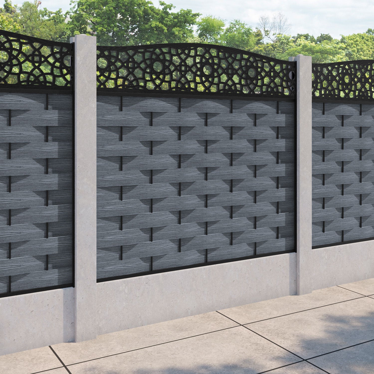 Ripple Ambar Curved Top Fence Panel - Anthracite - for existing concrete posts