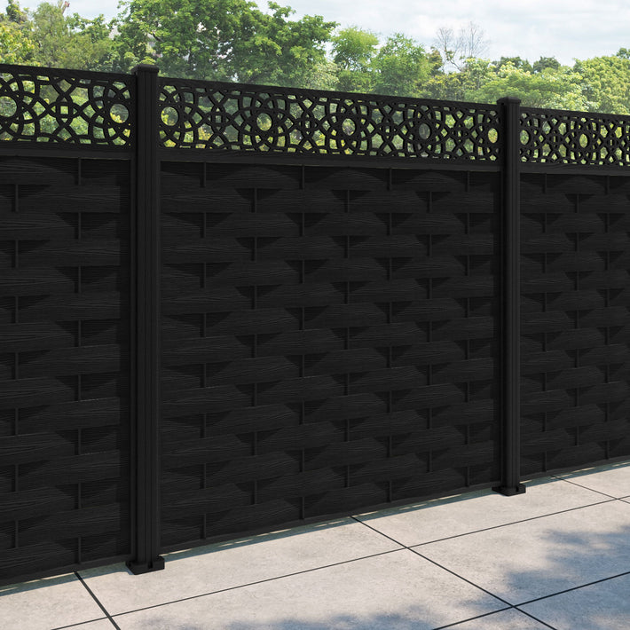 Ripple Ambar Fence Panel - Black - with our aluminium posts