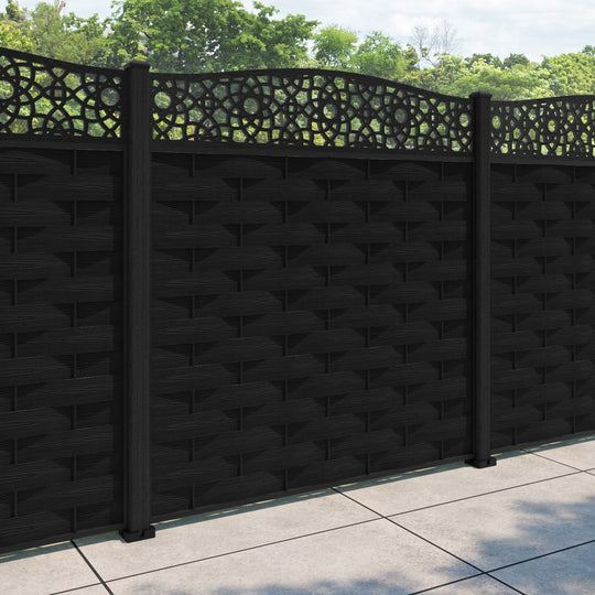 Ripple Ambar Curved Top Fence Panel - Black - with our composite posts