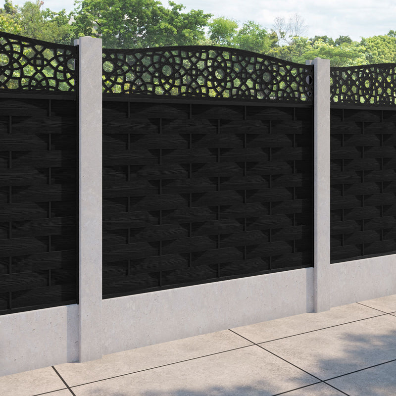 Ripple Ambar Curved Top Fence Panel - Black - for existing concrete posts