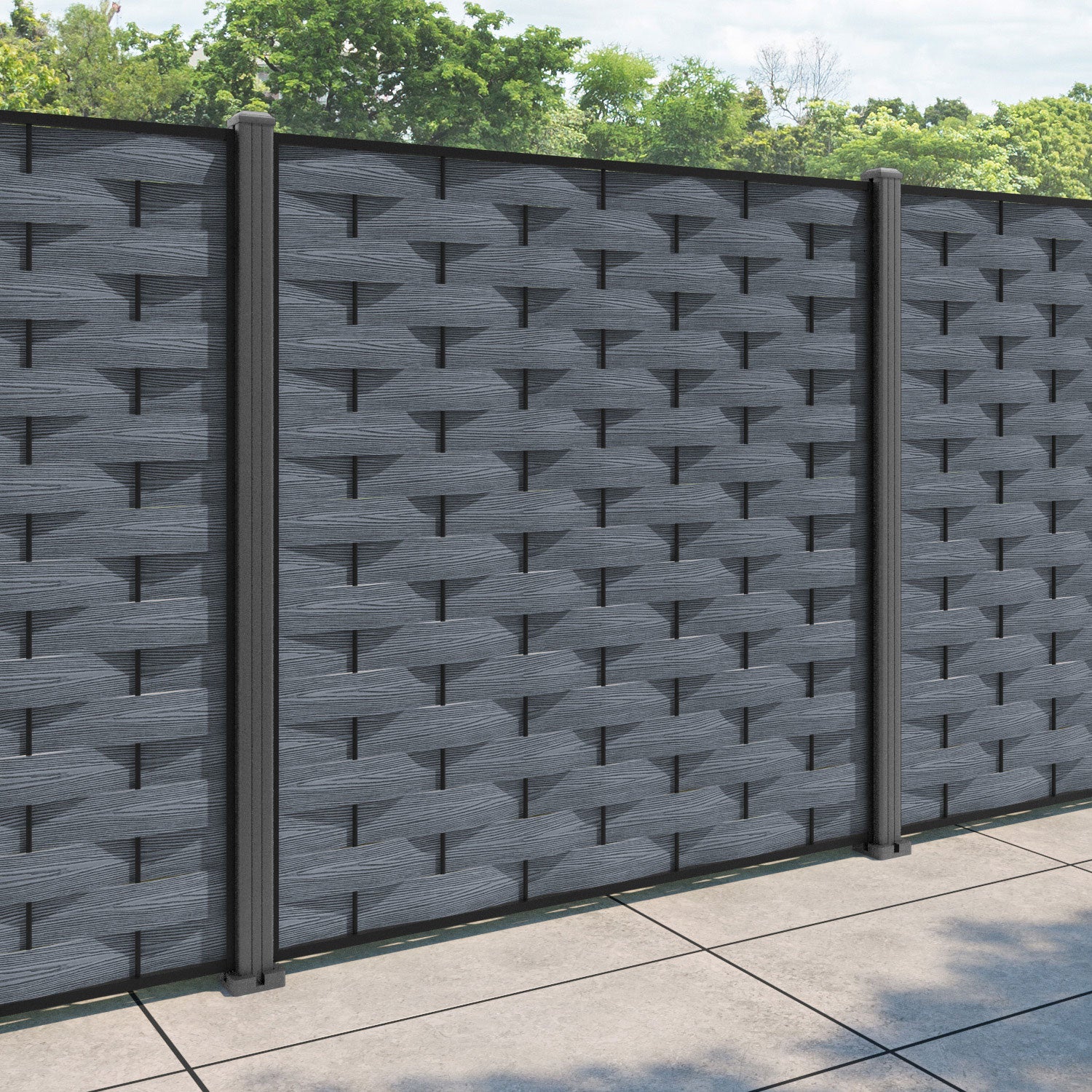 Ripple Fence Panel - Anthracite - with our aluminium posts