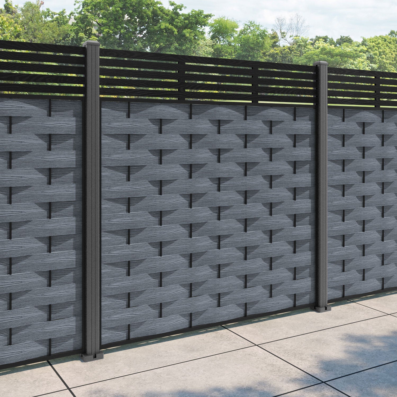 Ripple Aspen Fence Panel - Anthracite - with our aluminium posts