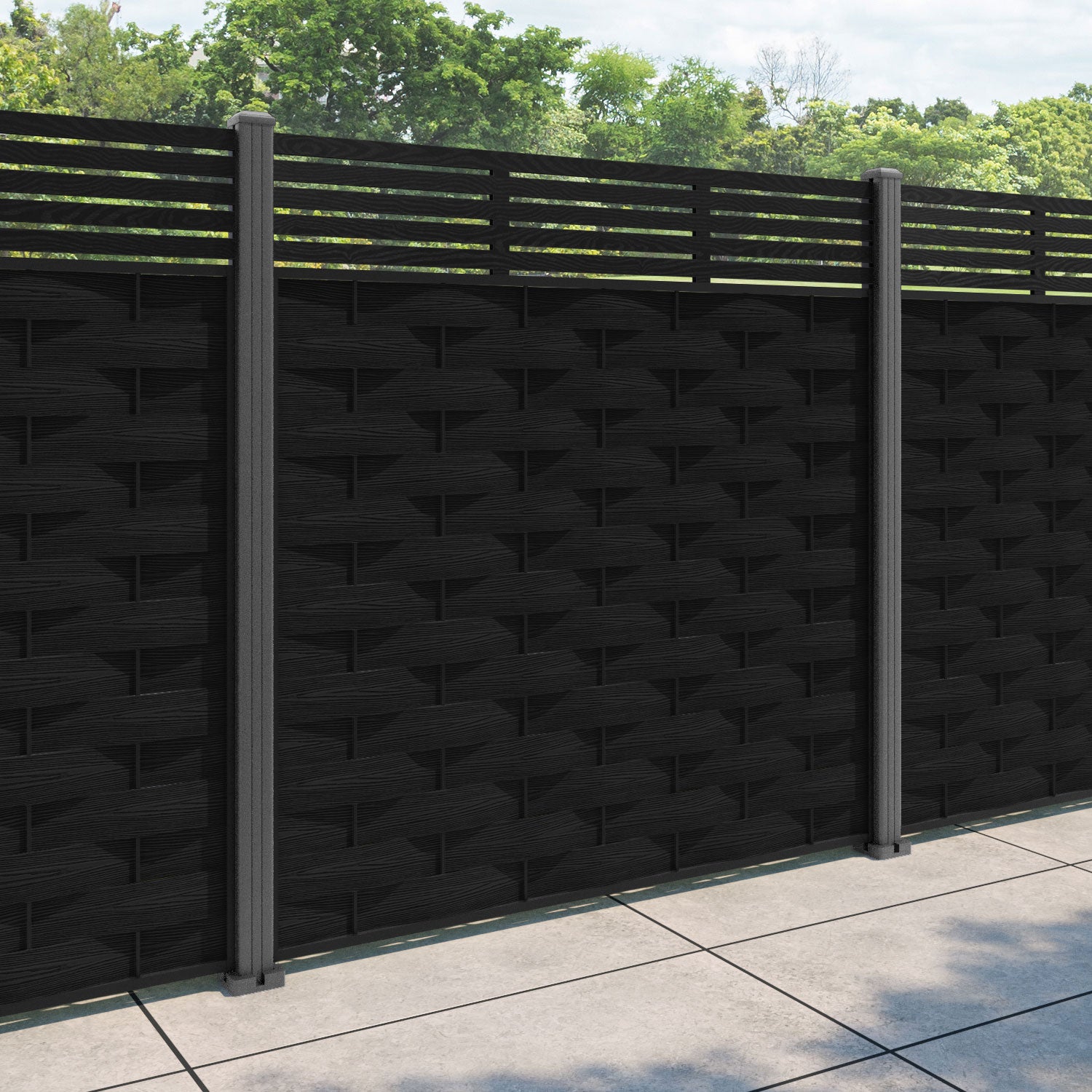 Ripple Aspen Fence Panel - Black - with our aluminium posts