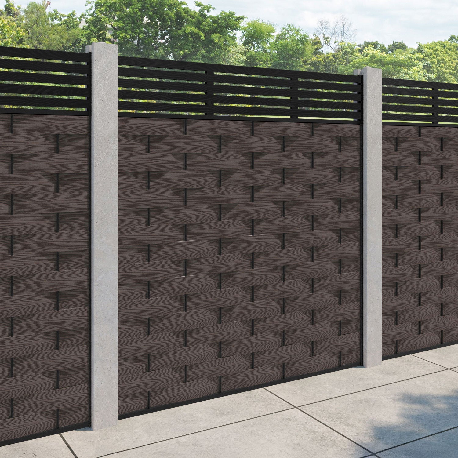 Ripple Aspen Fence Panel - Mid Brown - for existing concrete posts