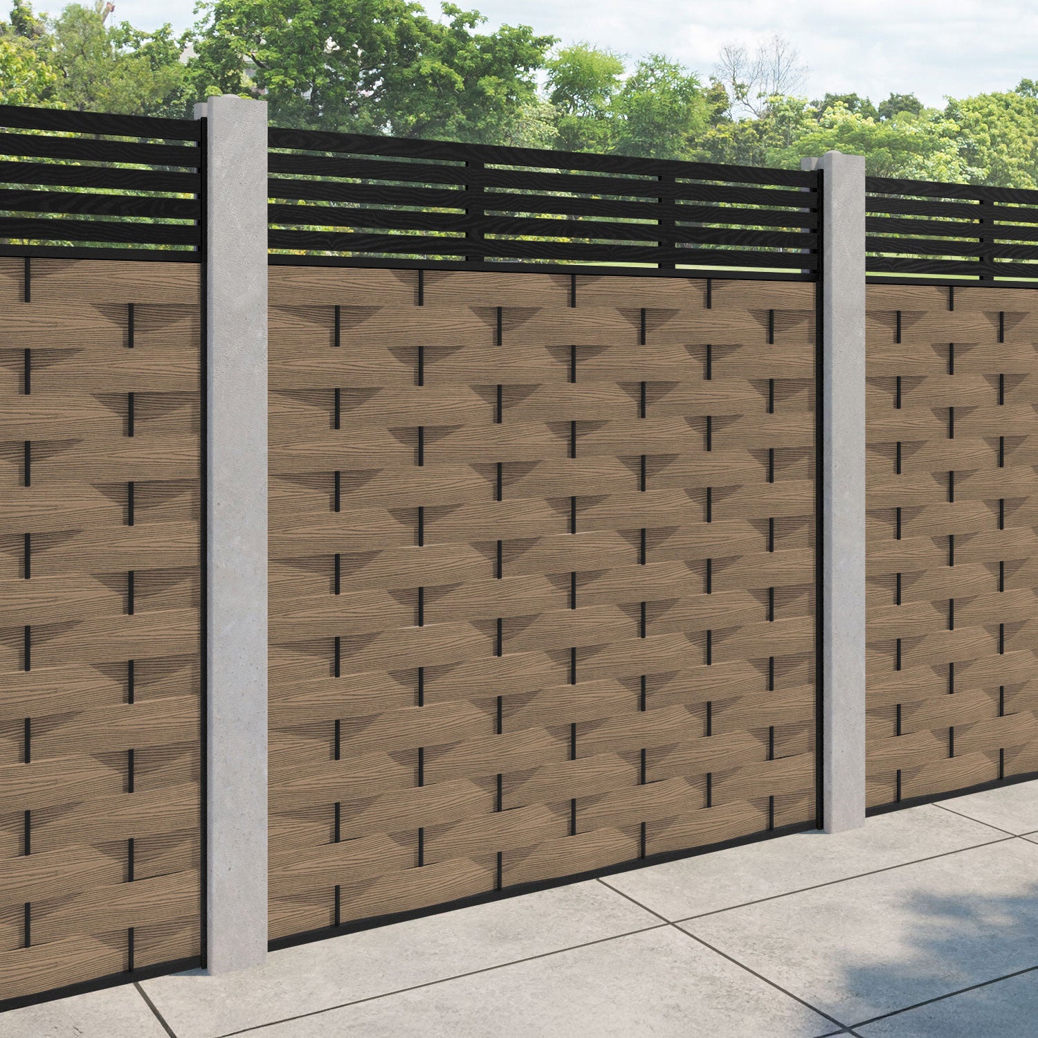 Ripple Aspen Fence Panel - Teak - for existing concrete posts