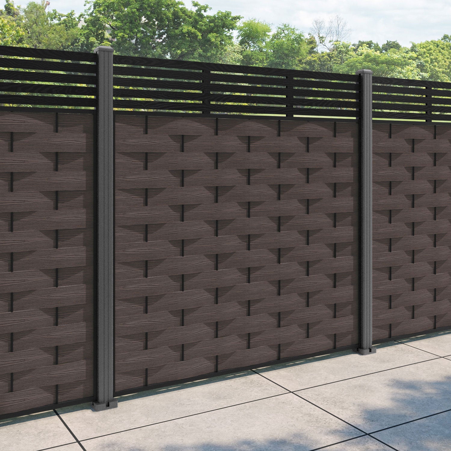 Ripple Aspen Fence Panel - Mid Brown - with our aluminium posts