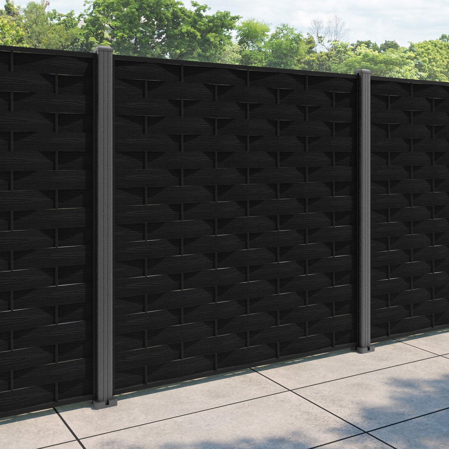 Ripple Fence Panel - Black - with our aluminium posts
