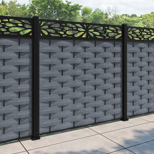 Ripple Blossom Fence Panel - Anthracite - with our aluminium posts
