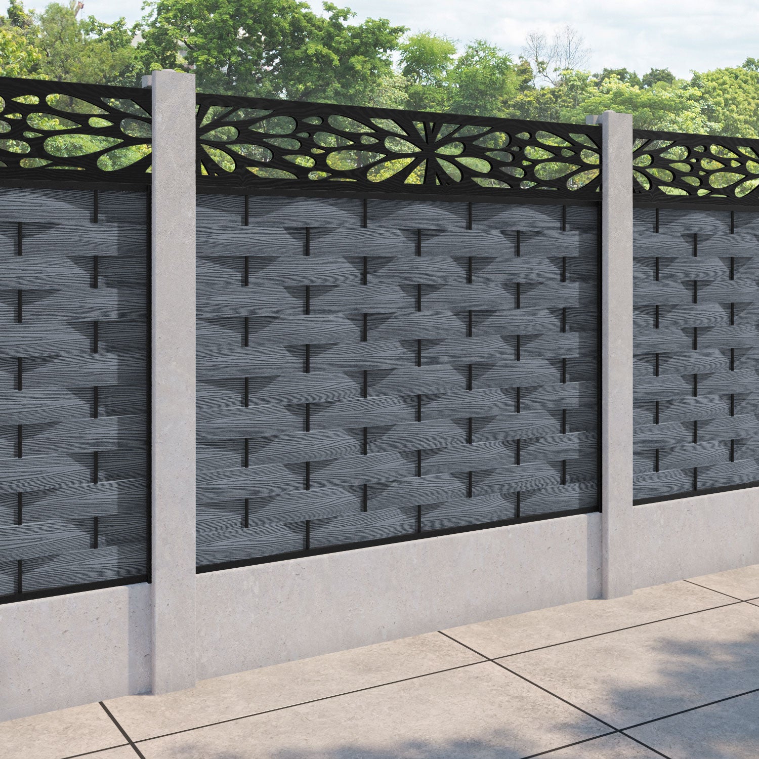 Ripple Blossom Fence Panel - Anthracite - for existing concrete posts