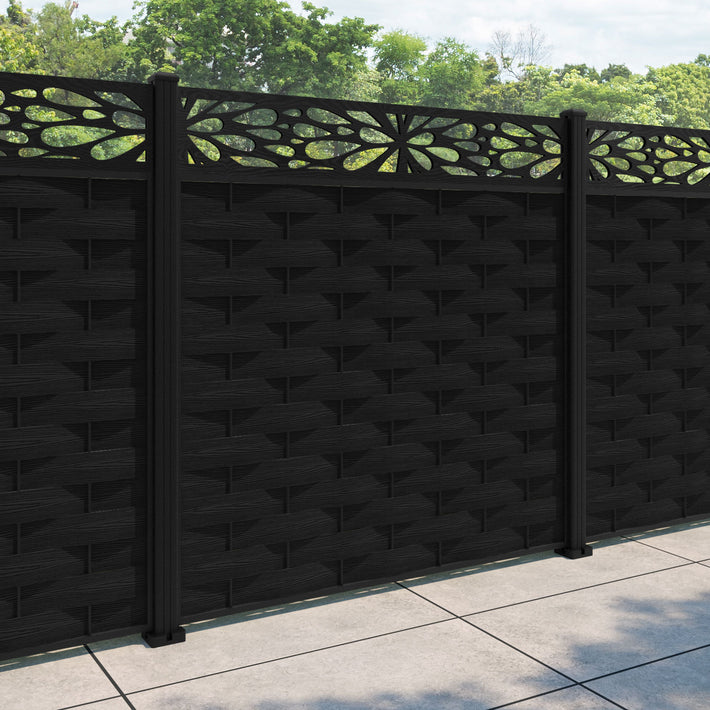 Ripple Blossom Fence Panel - Black - with our aluminium posts