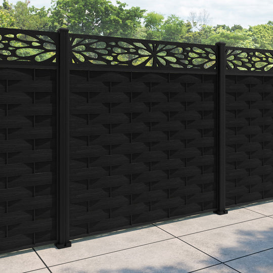 Ripple Blossom Fence Panel - Black - with our aluminium posts