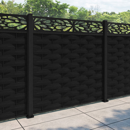 Ripple Blossom Fence Panel - Black - with our composite posts