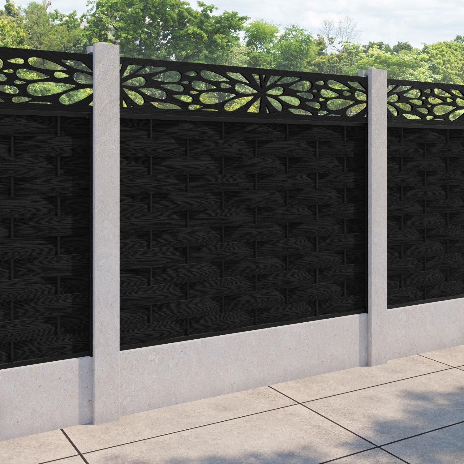 Ripple Blossom Fence Panel - Black - for existing concrete posts