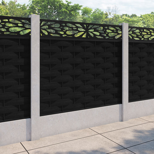 Ripple Blossom Fence Panel - Black - for existing concrete posts