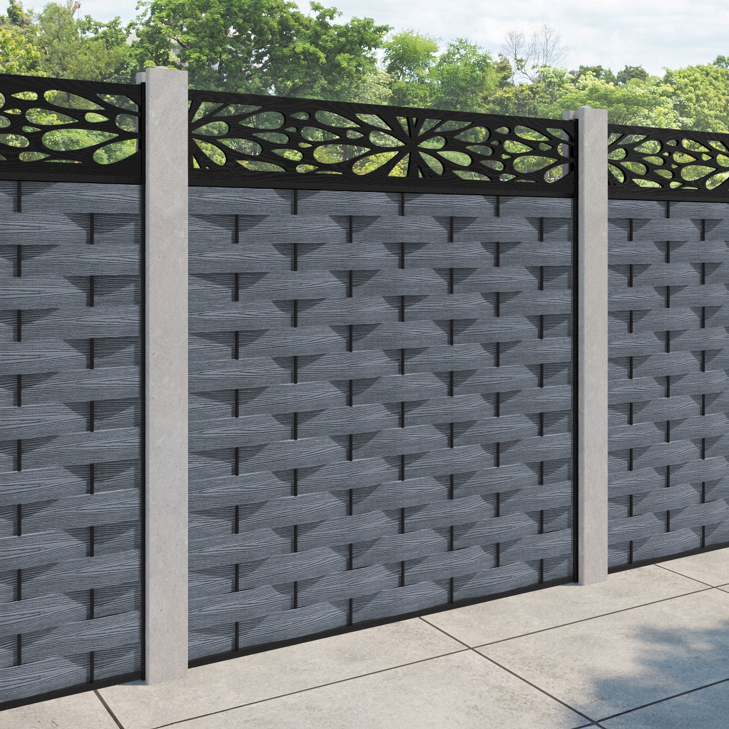 Ripple Blossom Fence Panel - Anthracite - for existing concrete posts