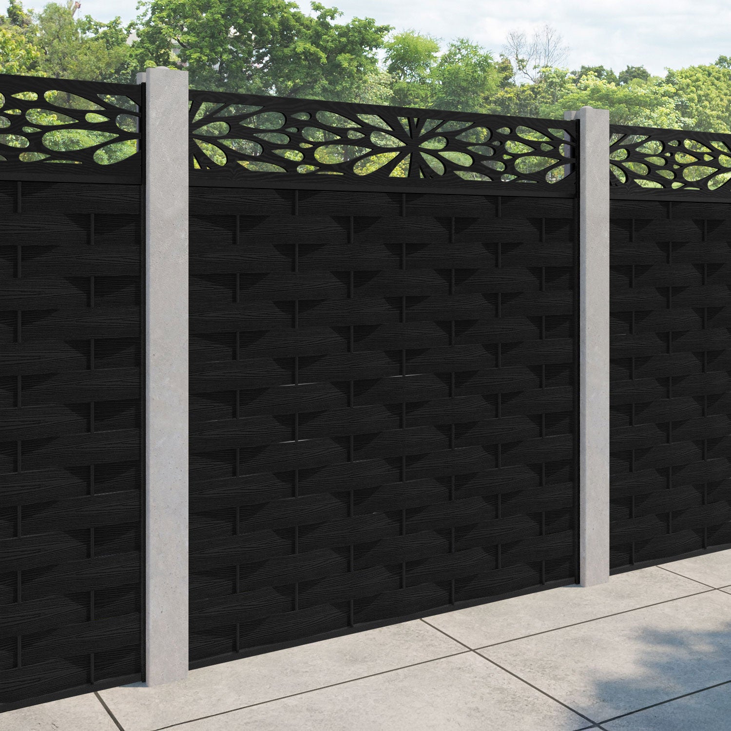 Ripple Blossom Fence Panel - Black - for existing concrete posts