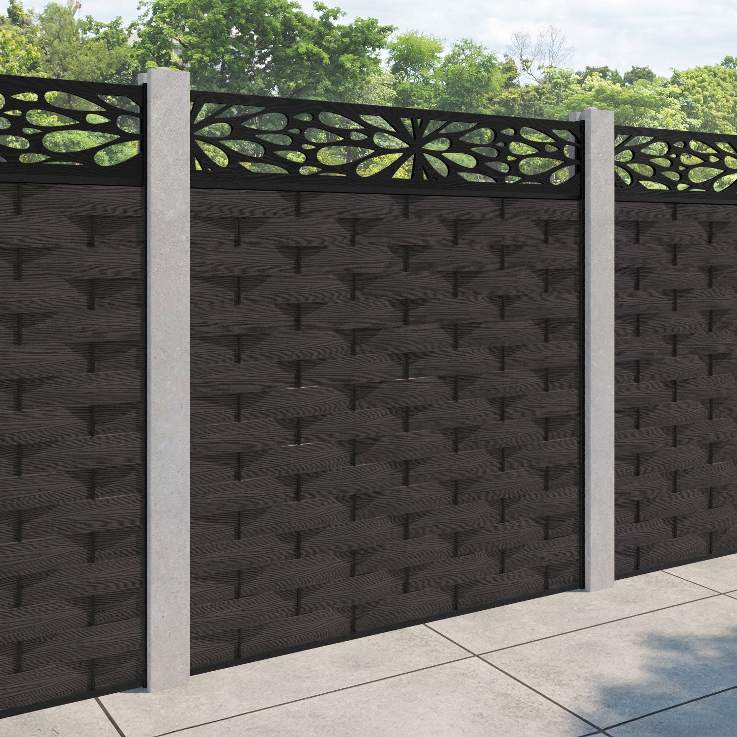 Ripple Blossom Fence Panel - Dark Oak - for existing concrete posts