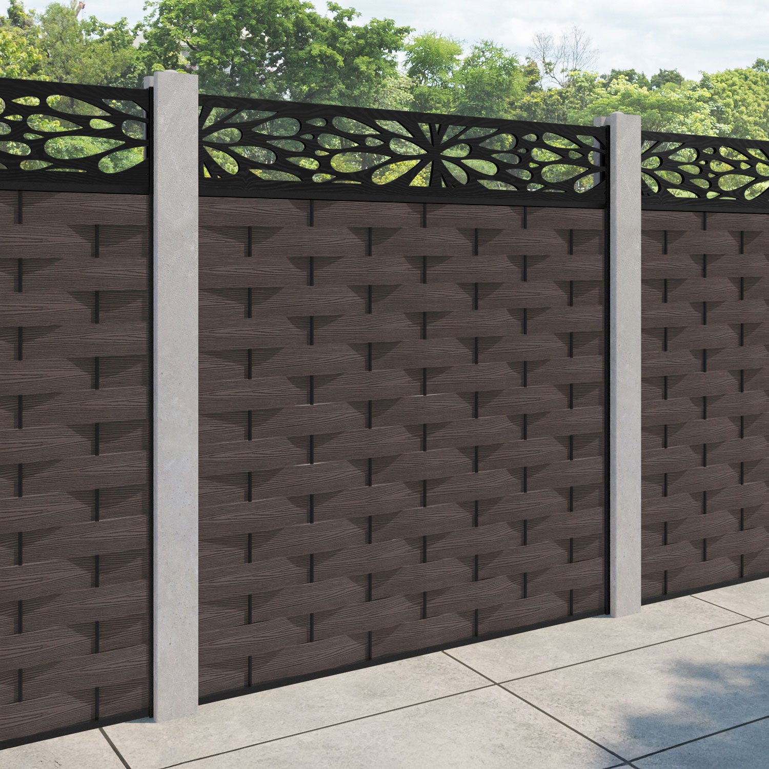 Ripple Blossom Fence Panel - Mid Brown - for existing concrete posts
