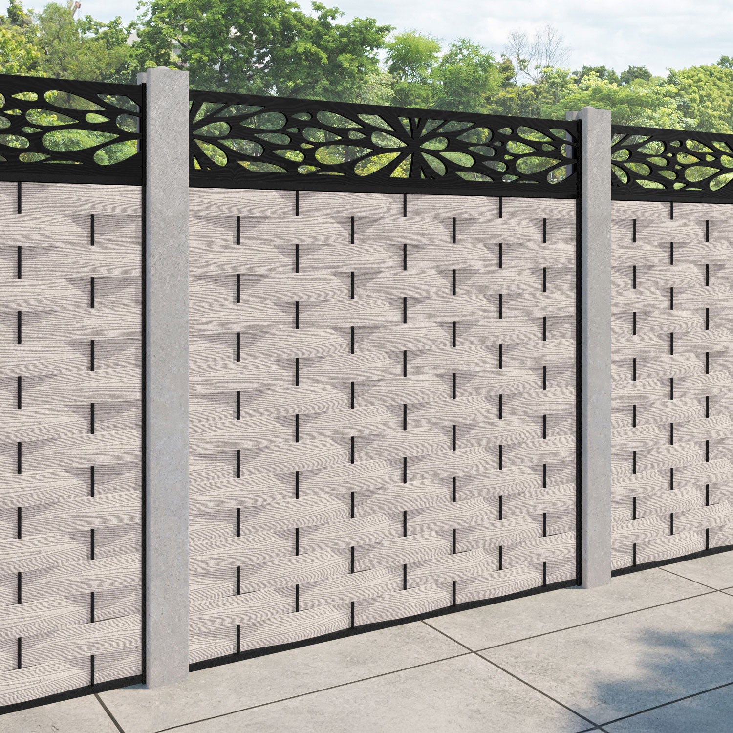 Ripple Blossom Fence Panel - Mid Stone - for existing concrete posts