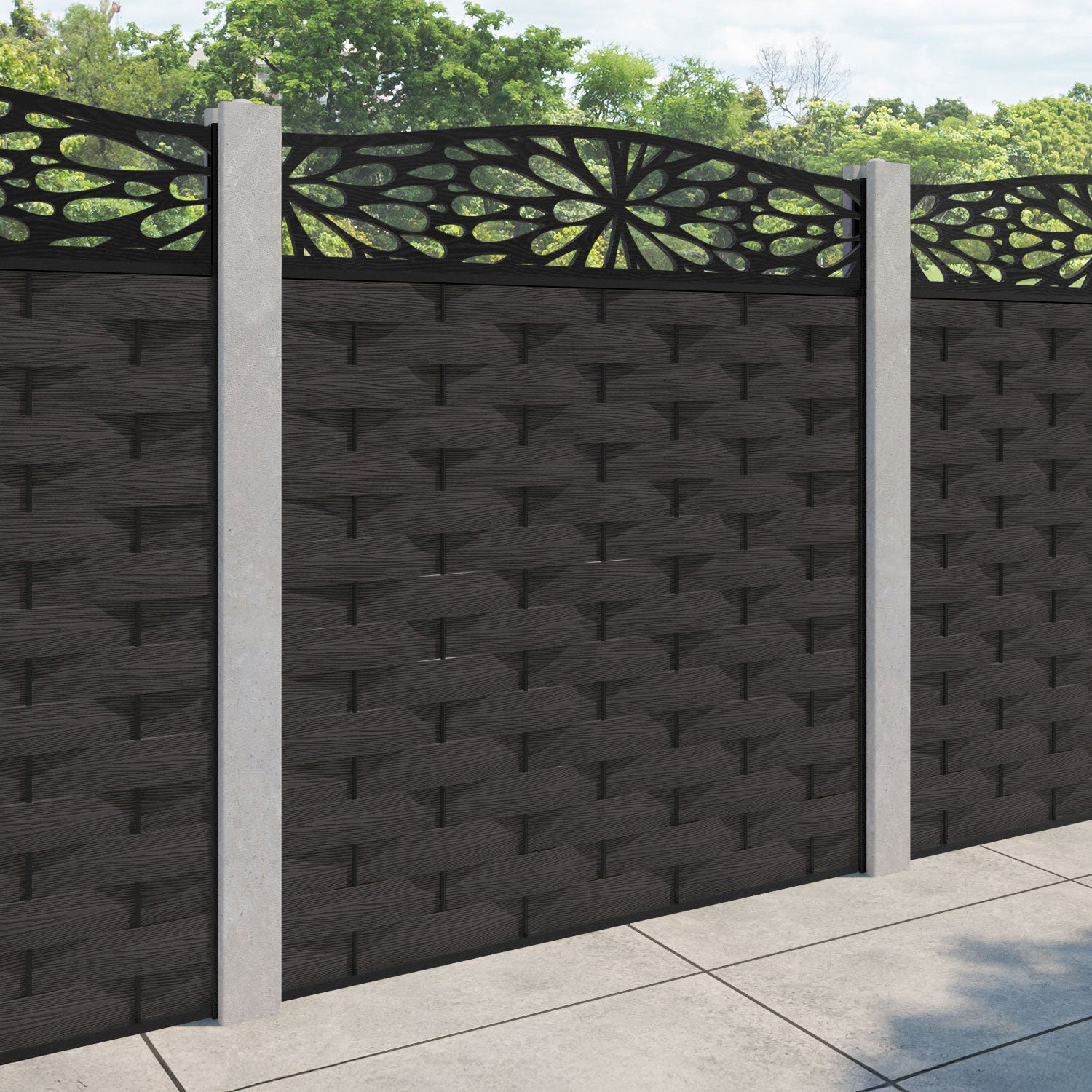 Ripple Blossom Curved Top Fence Panel - Dark Oak - for existing concrete posts