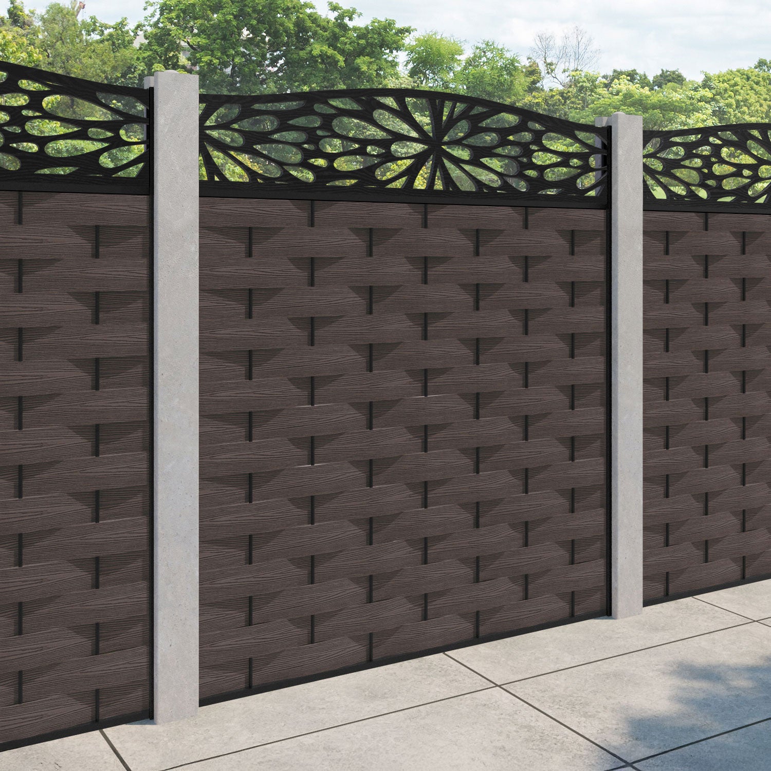 Ripple Blossom Curved Top Fence Panel - Mid Brown - for existing concrete posts