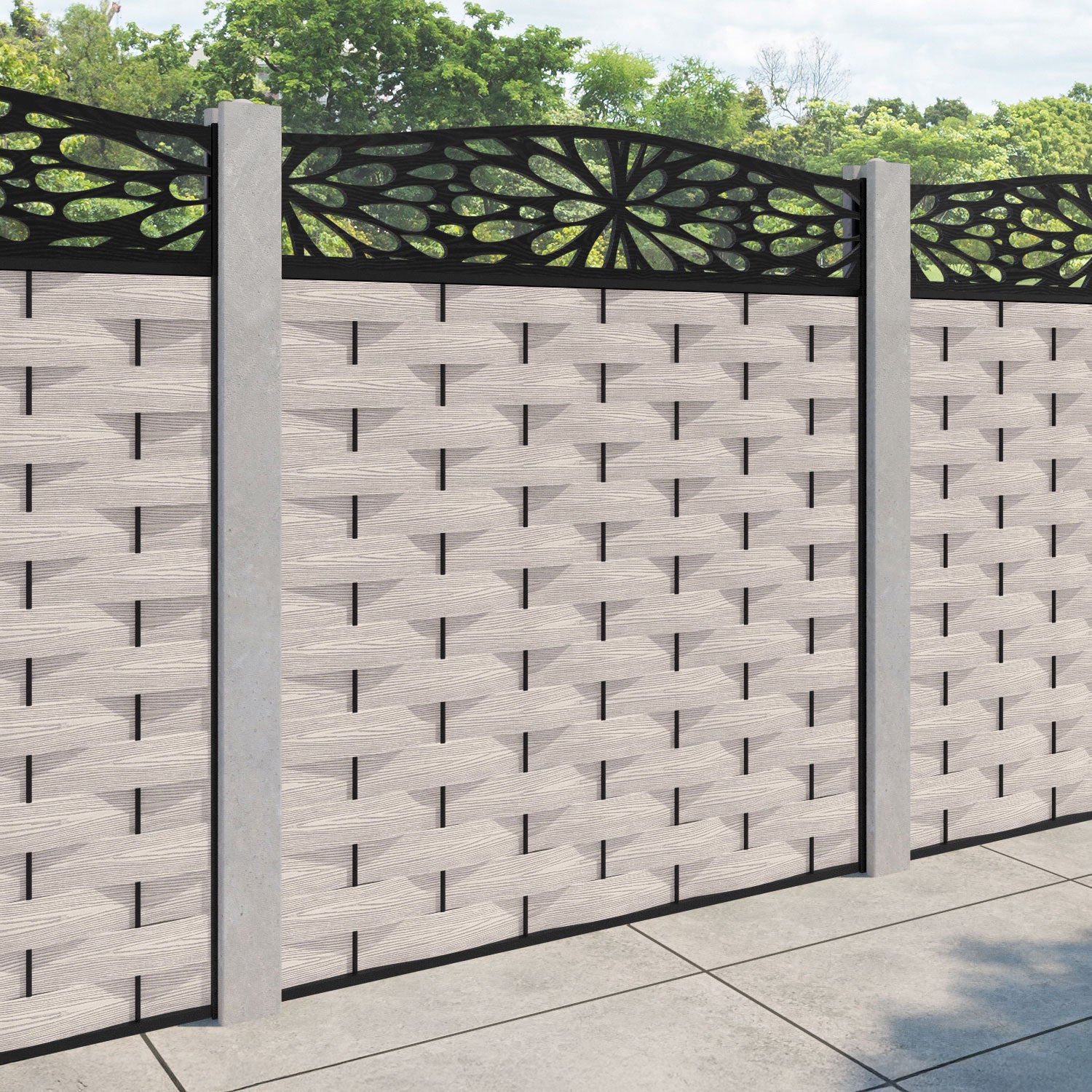 Ripple Blossom Curved Top Fence Panel - Mid Stone - for existing concrete posts