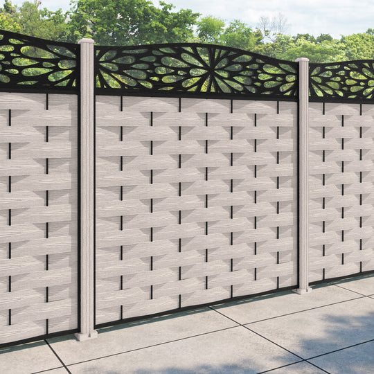 Ripple Blossom Curved Top Fence Panel - Mid Stone - with our composite posts