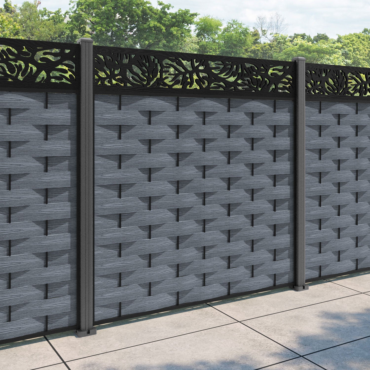 Ripple Botanic Fence Panel - Anthracite - with our aluminium posts