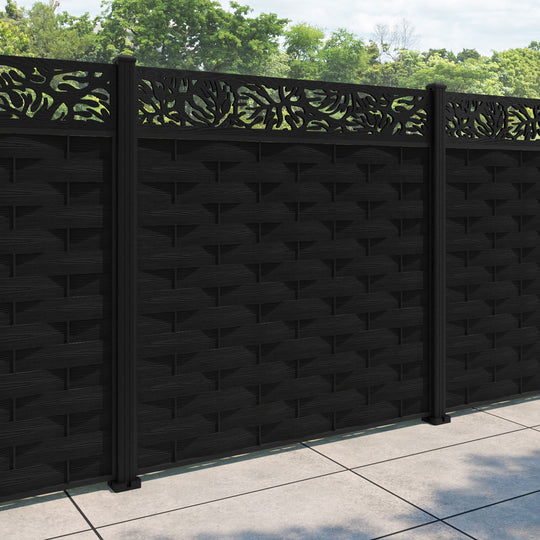 Ripple Botanic Fence Panel - Black - with our aluminium posts