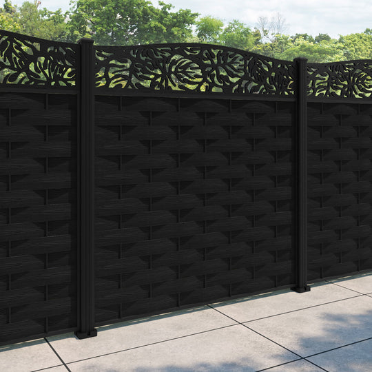 Ripple Botanic Curved Top Fence Panel - Black - with our aluminium posts