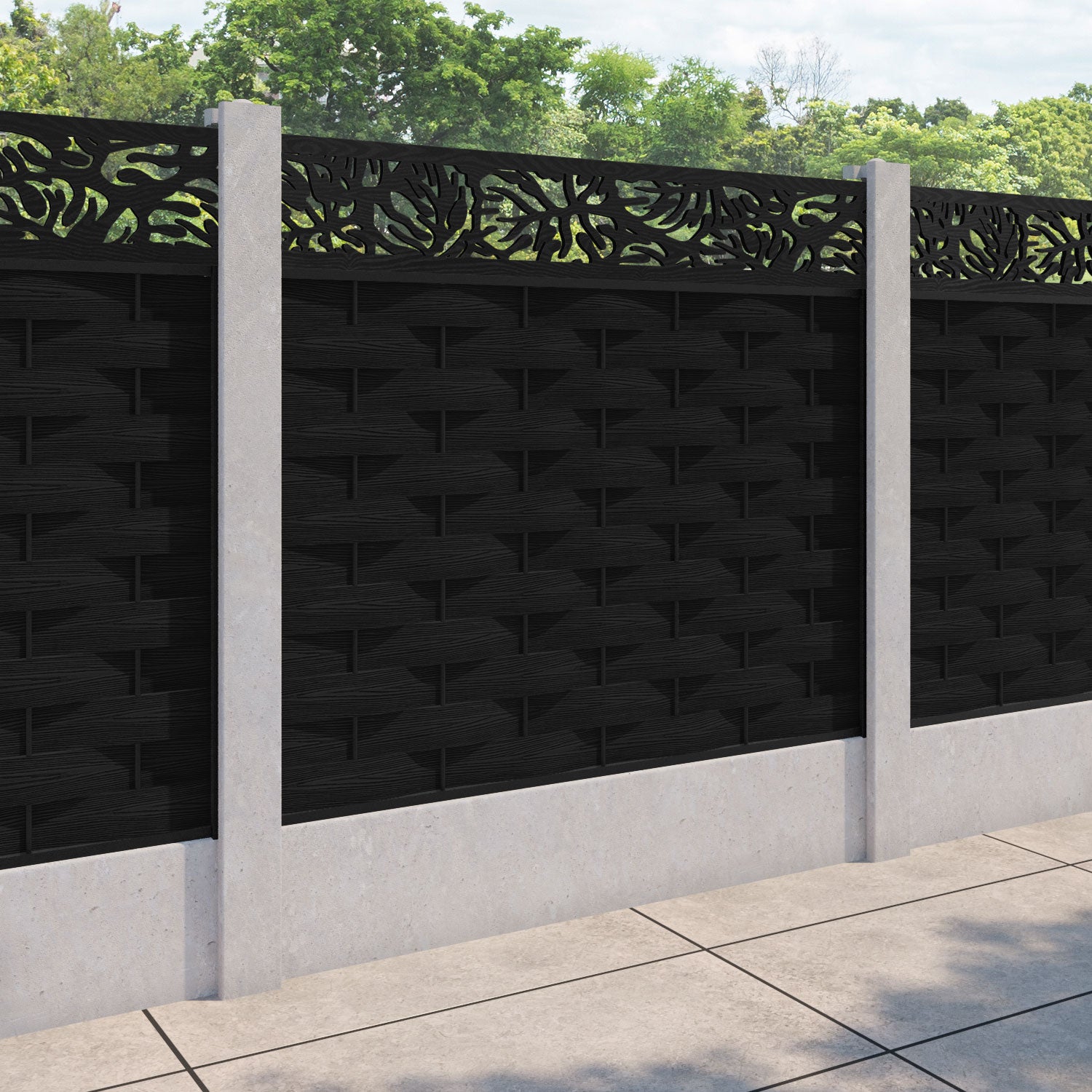 Ripple Botanic Fence Panel - Black - for existing concrete posts