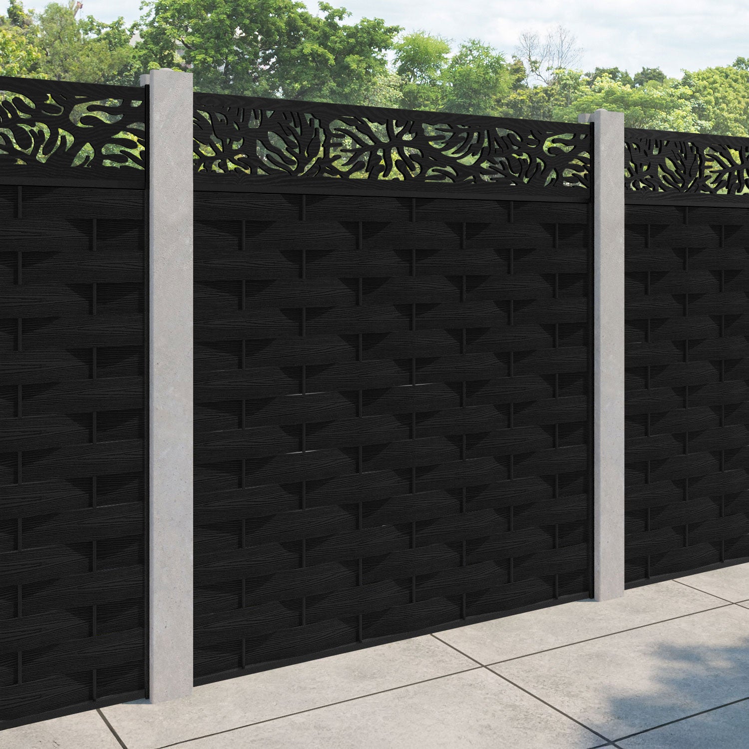 Ripple Botanic Fence Panel - Black - for existing concrete posts