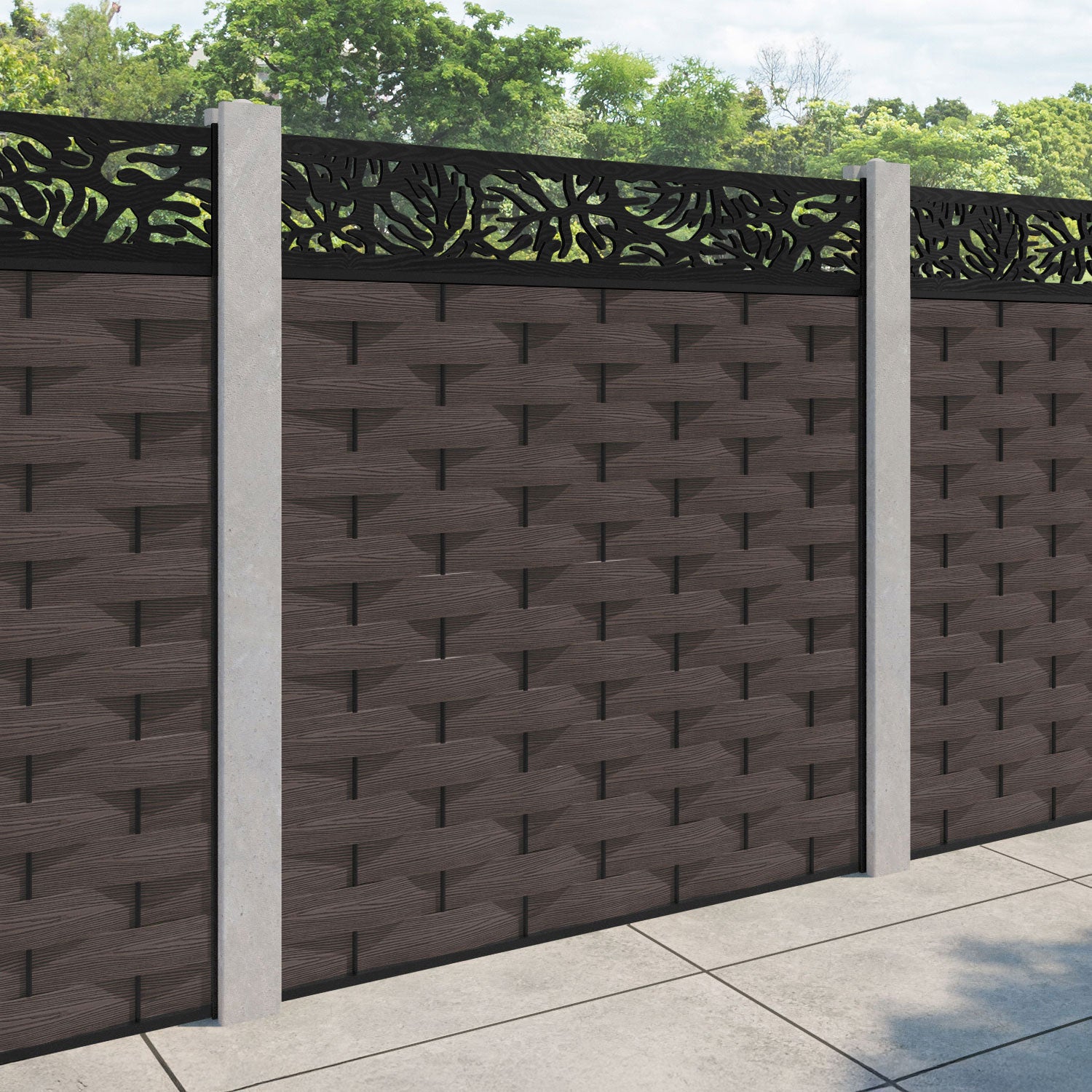 Ripple Botanic Fence Panel - Mid Brown - for existing concrete posts
