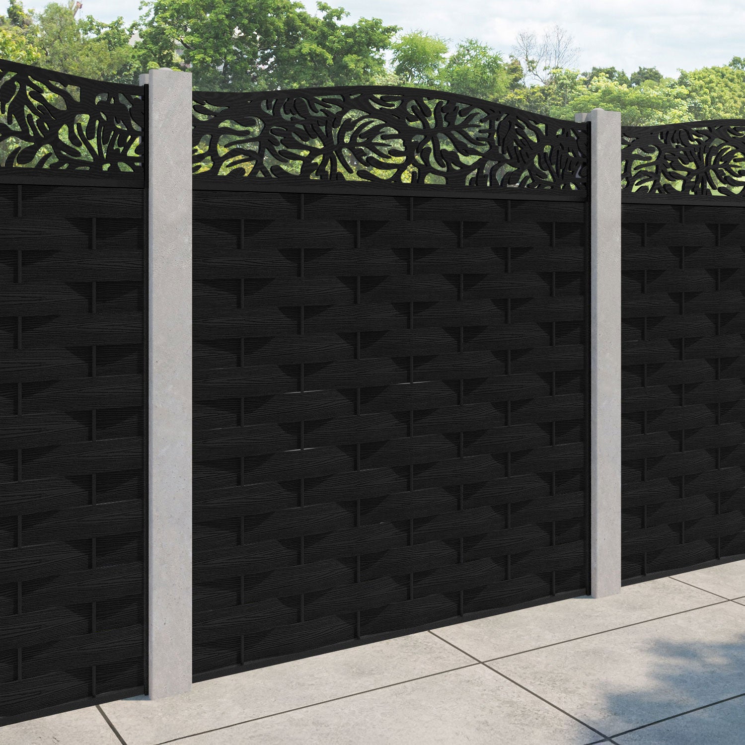 Ripple Botanic Curved Top Fence Panel - Black - for existing concrete posts