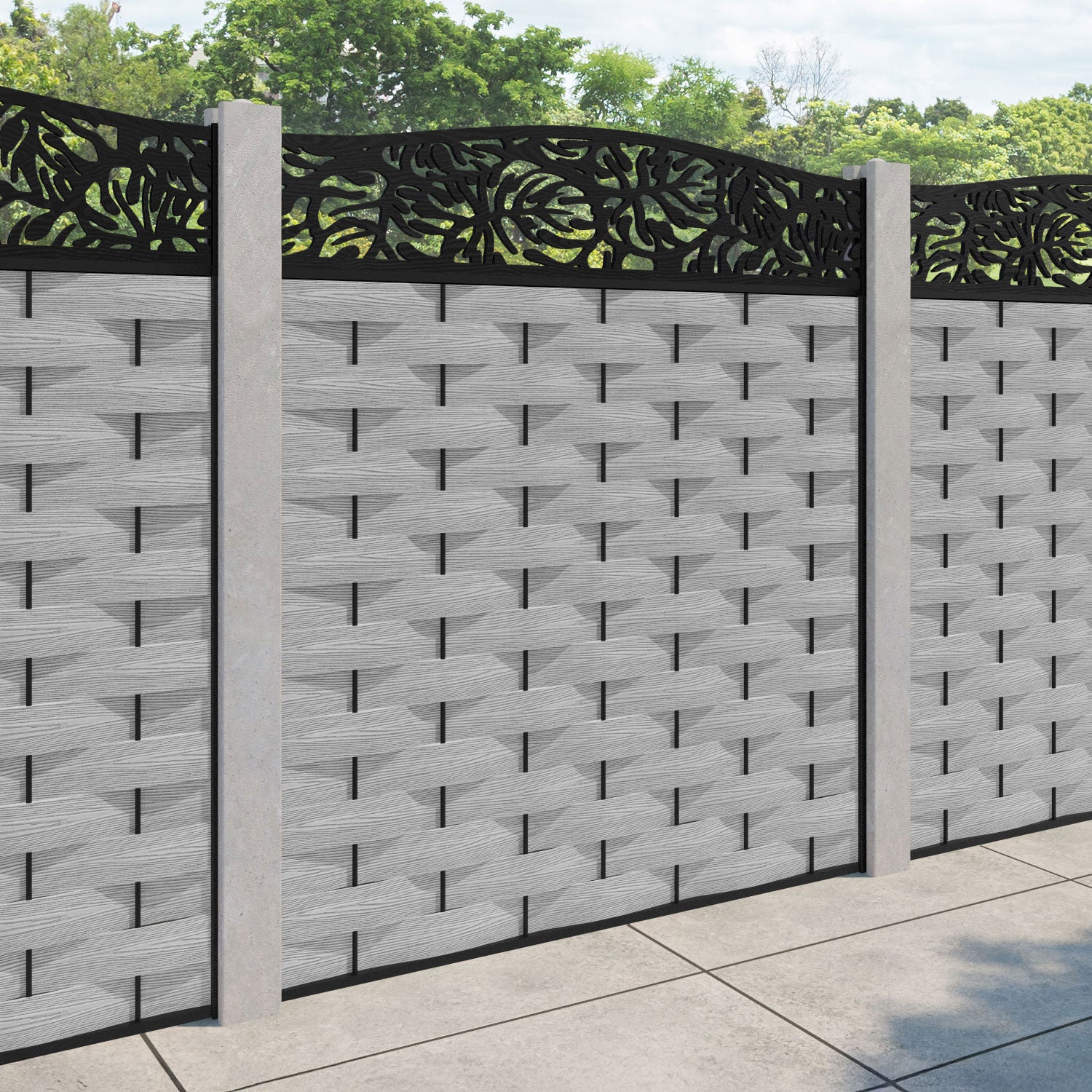 Ripple Botanic Curved Top Fence Panel - Light Grey - for existing concrete posts