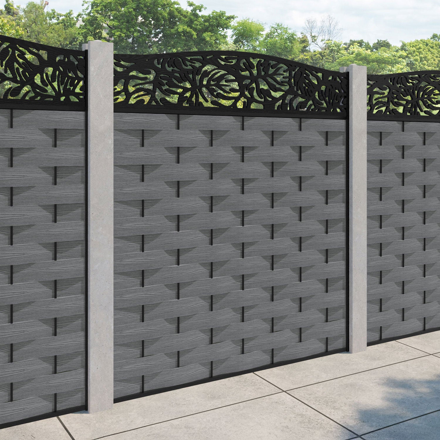Ripple Botanic Curved Top Fence Panel - Mid Grey - for existing concrete posts