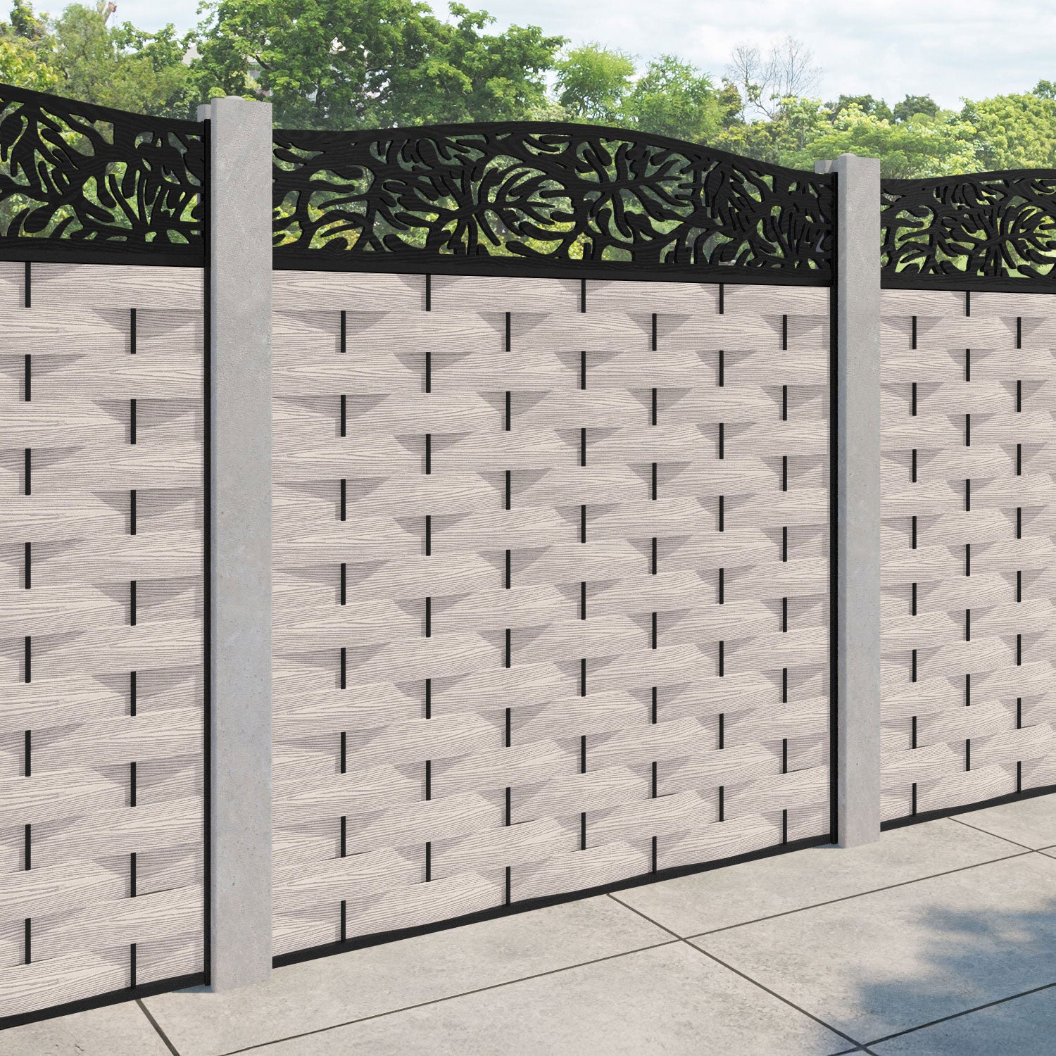 Ripple Botanic Curved Top Fence Panel - Mid Stone - for existing concrete posts