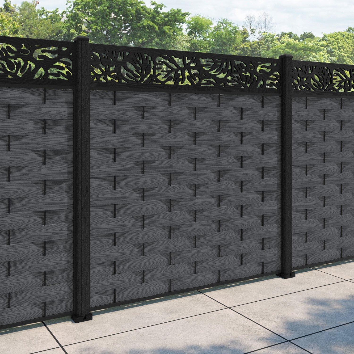 Ripple Botanic Fence Panel - Dark Grey - with our composite posts