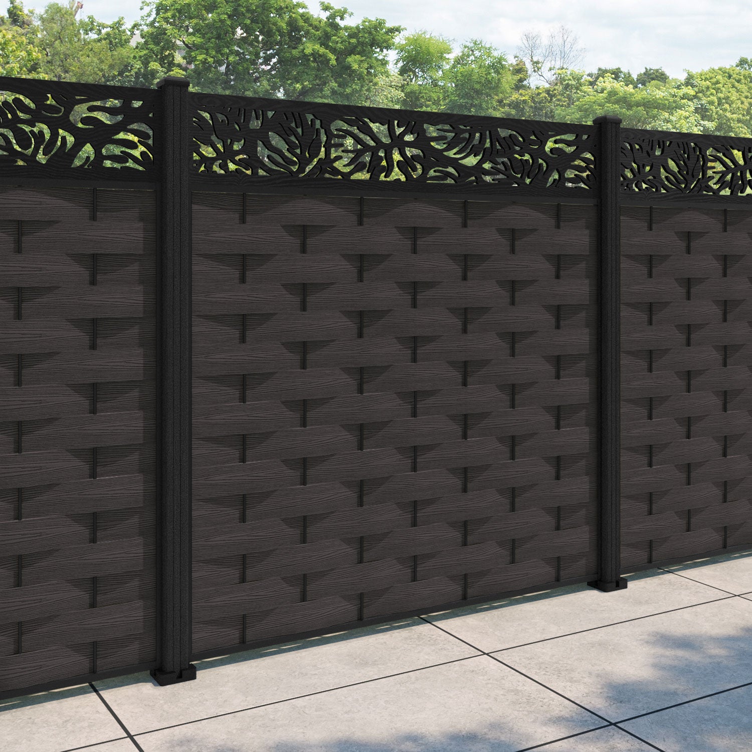 Ripple Botanic Fence Panel - Dark Oak - with our composite posts