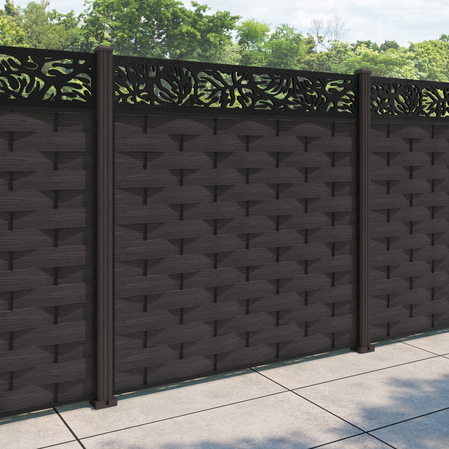 Ripple Botanic Fence Panel - Dark Oak - with our composite posts