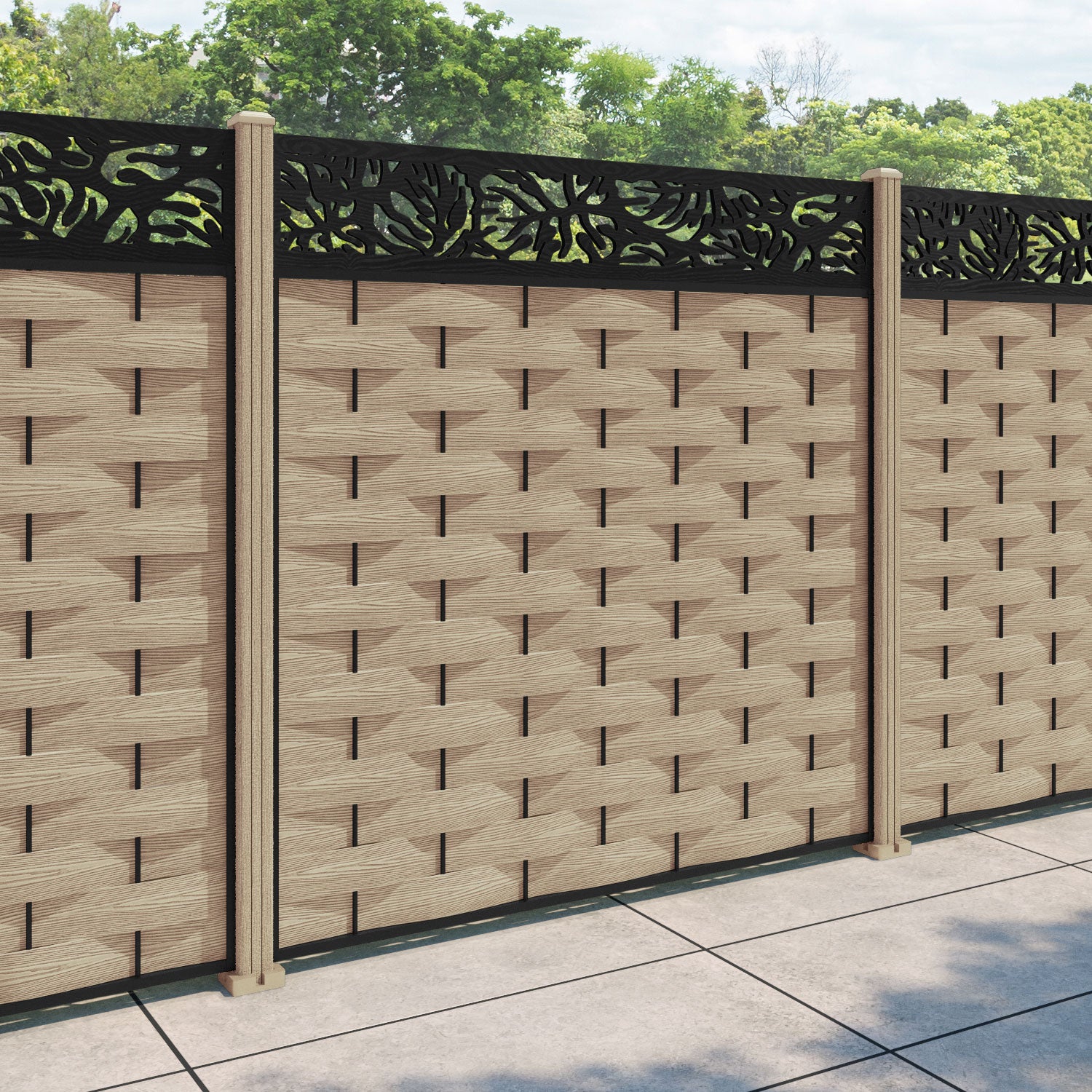 Ripple Botanic Fence Panel - Light Oak - with our composite posts
