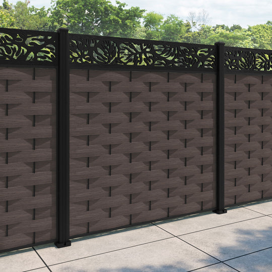 Ripple Botanic Fence Panel - Mid Brown - with our aluminium posts