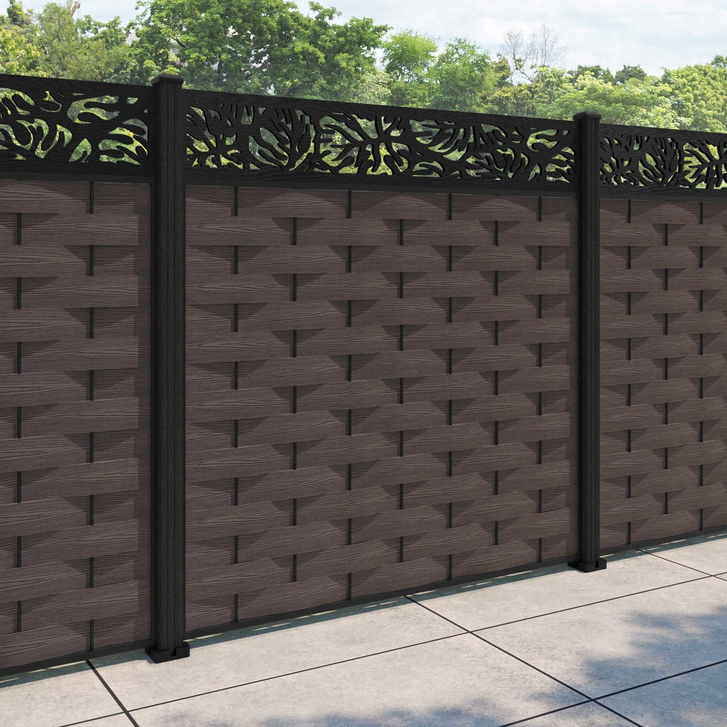 Ripple Botanic Fence Panel - Mid Brown - with our composite posts