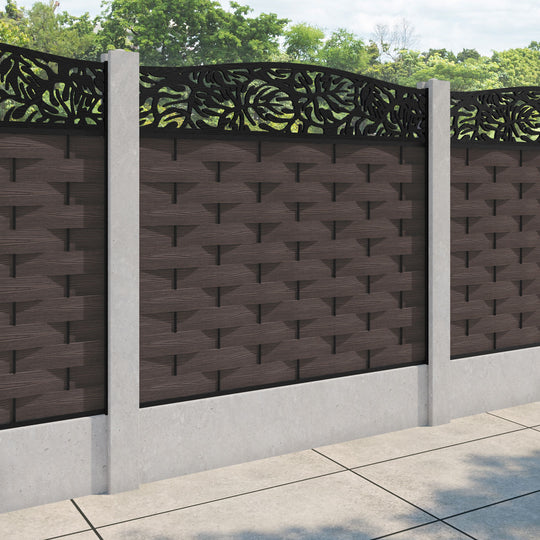 Ripple Botanic Curved Top Fence Panel - Mid Brown - for existing concrete posts