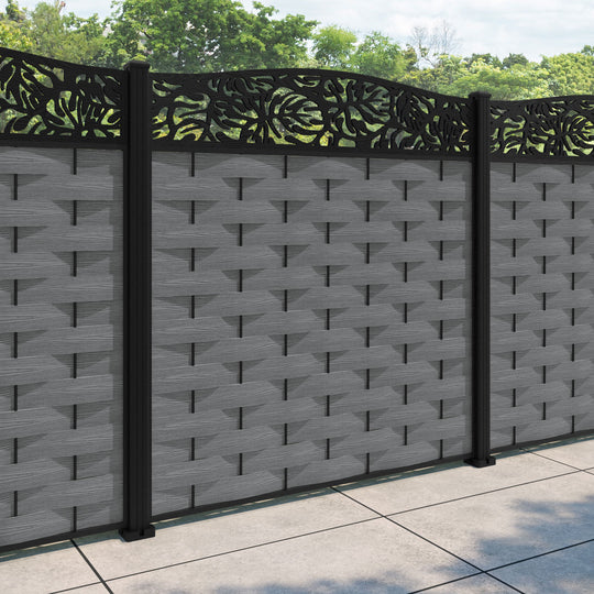 Ripple Botanic Curved Top Fence Panel - Mid Grey - with our aluminium posts